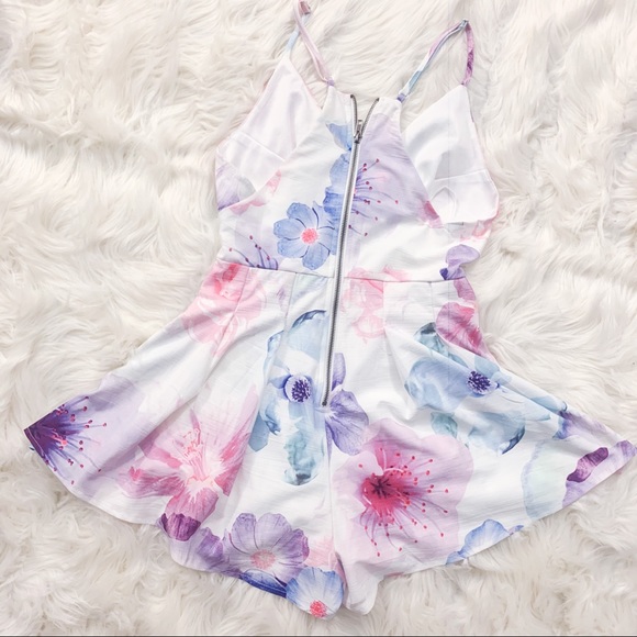 Showpo Romper Playsuit in Purple Blue Floral - Picture 2 of 9